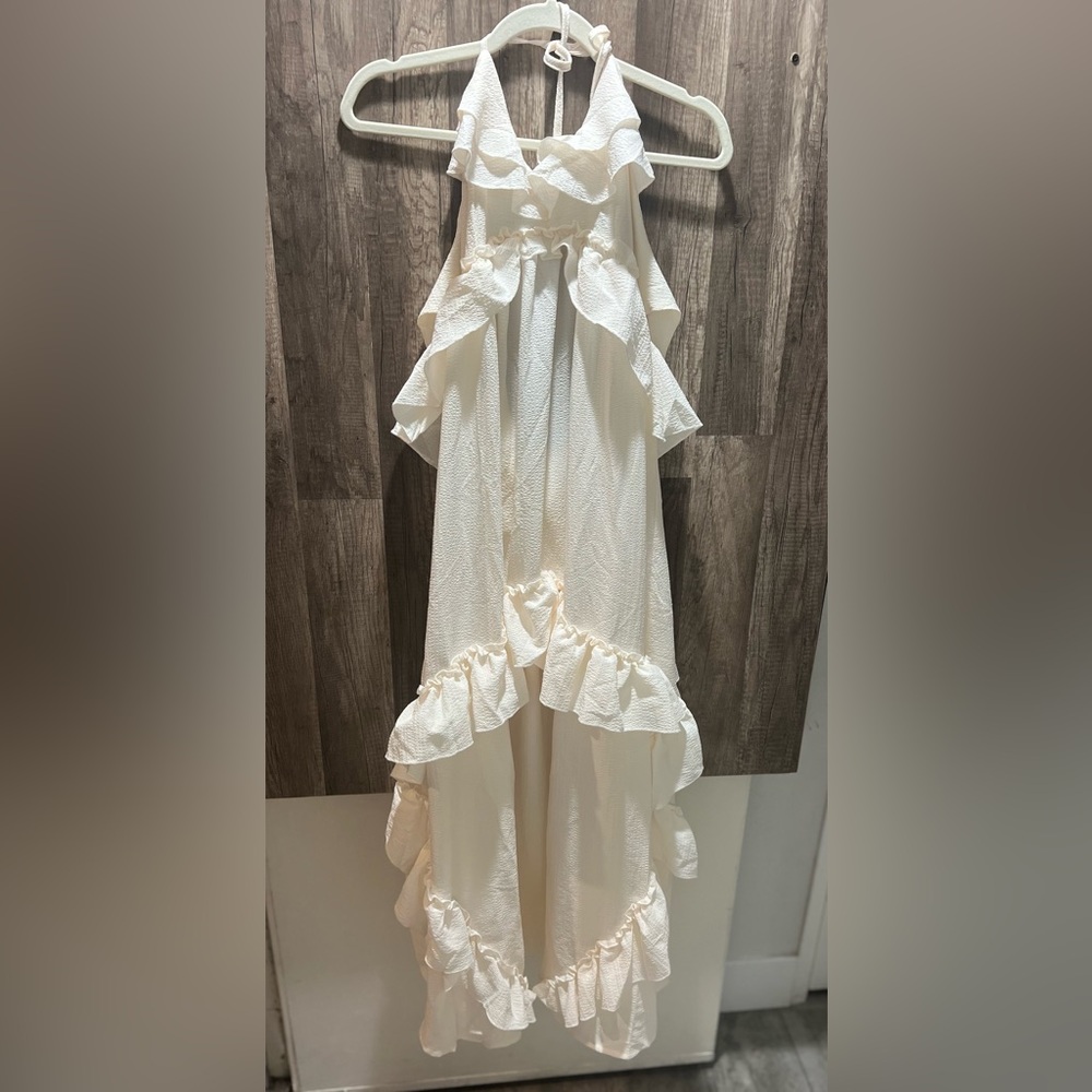 Beach Cream Dress with Ruffle Details large Womens Holiday Dress